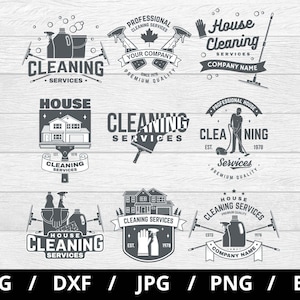 schoonmaakdiensten logo sets illustratie svg, huis schoonmaakservice, kantoor schoonmaakservice, schoonmaak service pictogram badge sets clipart svg