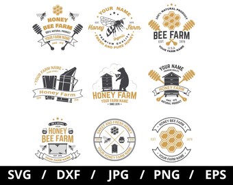 Honey Farm Logo Set: Bee Illustration, Natural Emblem (SVG, PNG, EPS)