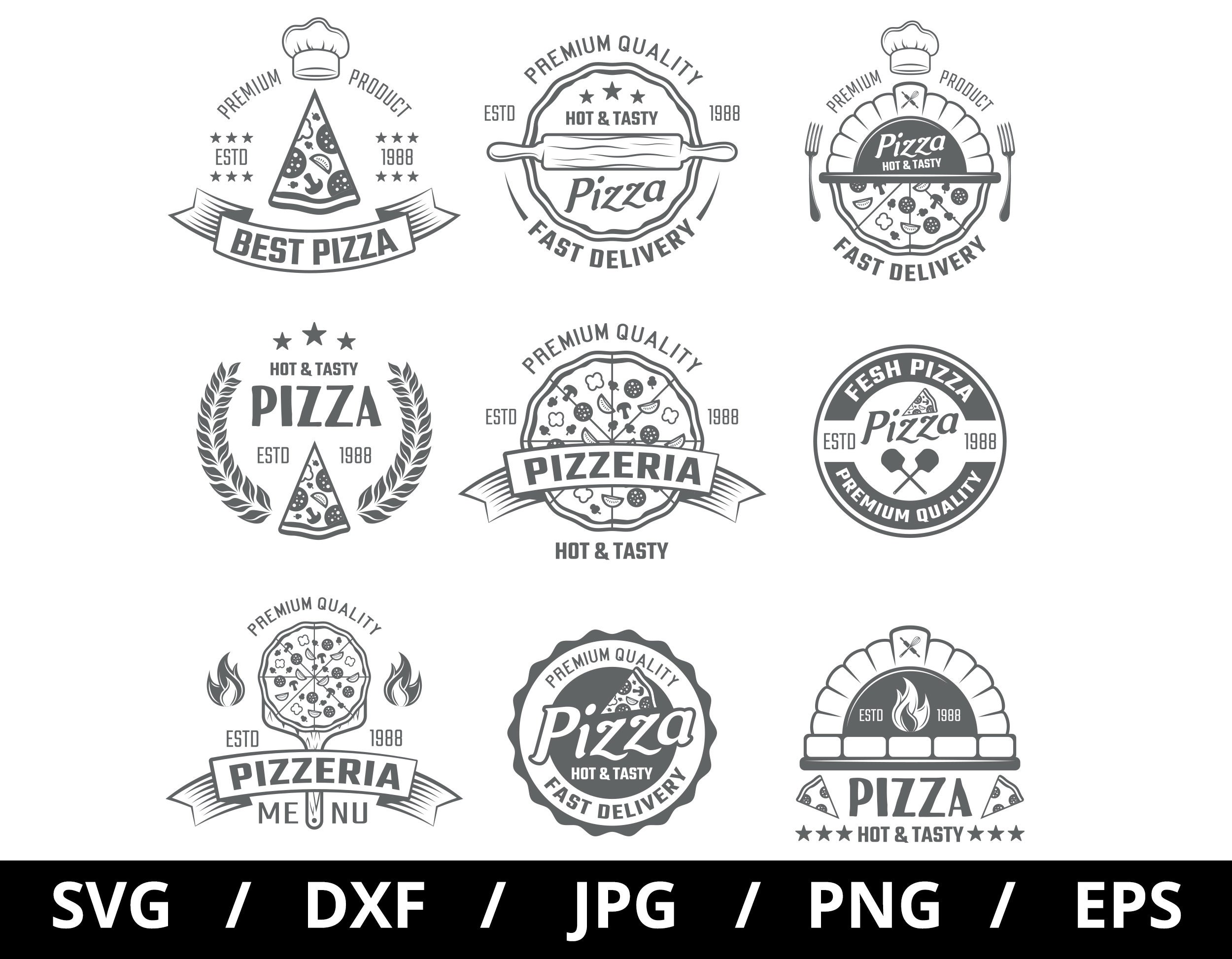 Pizzeria Logo Sets Collection Illustration Svg, Pizza Hot and Tasty