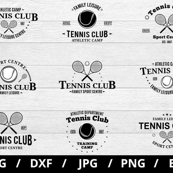 tennis club logo sets illustration svg, athletic camp, sports centre family leisure, tennis club training camp emblems icon sets clipart svg