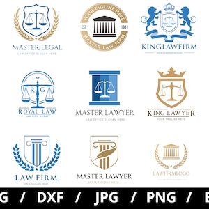 law firm logo sets illustration svg, master law firm, royal law, king lawyer, law firm elements emblems icon badge sets clipart svg