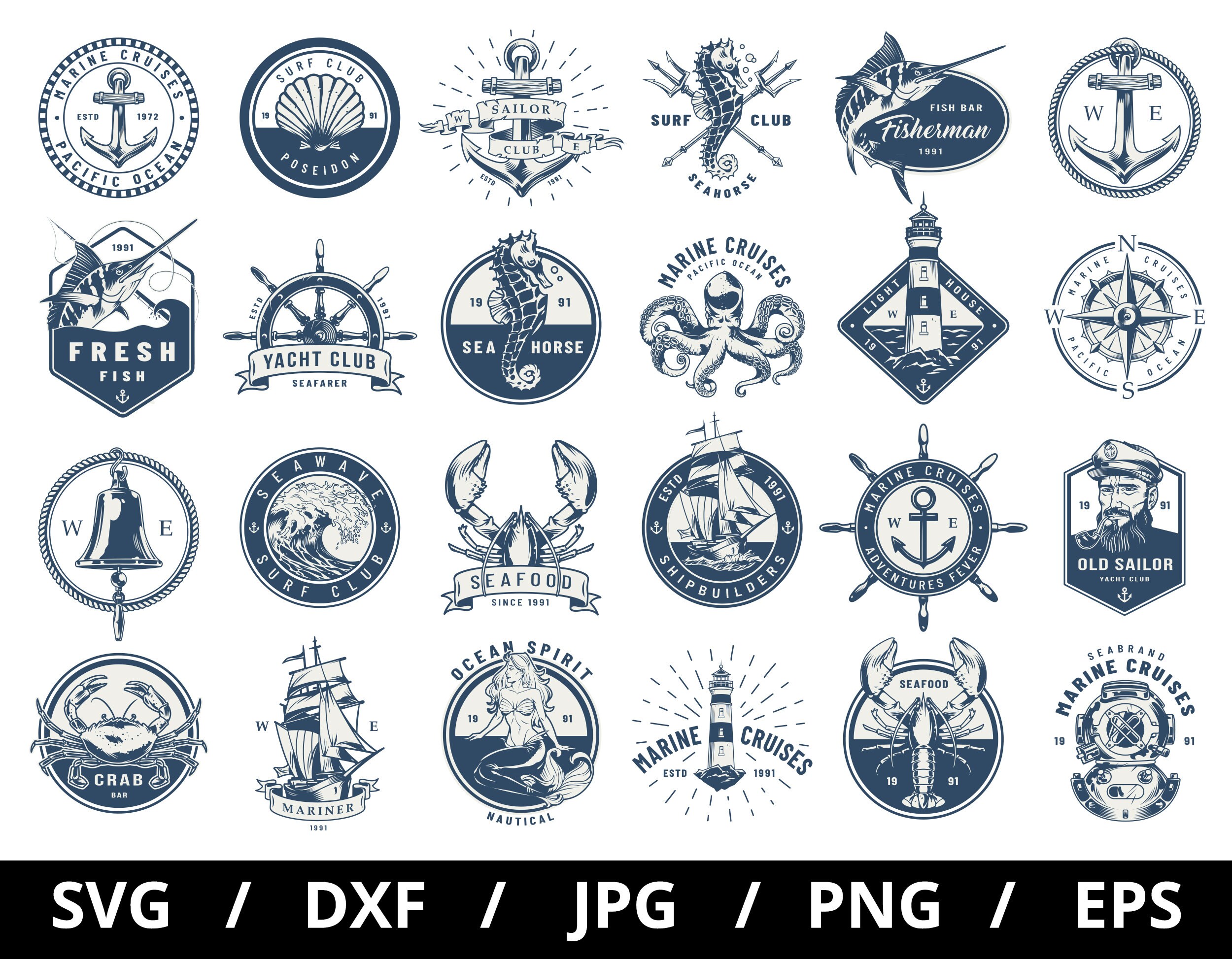 Nautical Labels Logo Sets Collection Illustration Svg, Marine Cruises