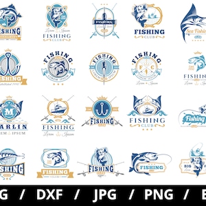 Fishing Logo Set Collection Svg, Silhouette Fishing Logo Set Elements Svg,  Fishing Logo Cricut Clipart Cut Files Svg 