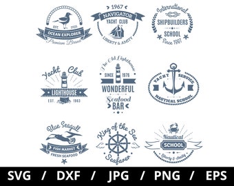Nautical Logo Set, Ocean Yacht Club Emblems, ClipArt (svg, eps, dxf, jpg, png)