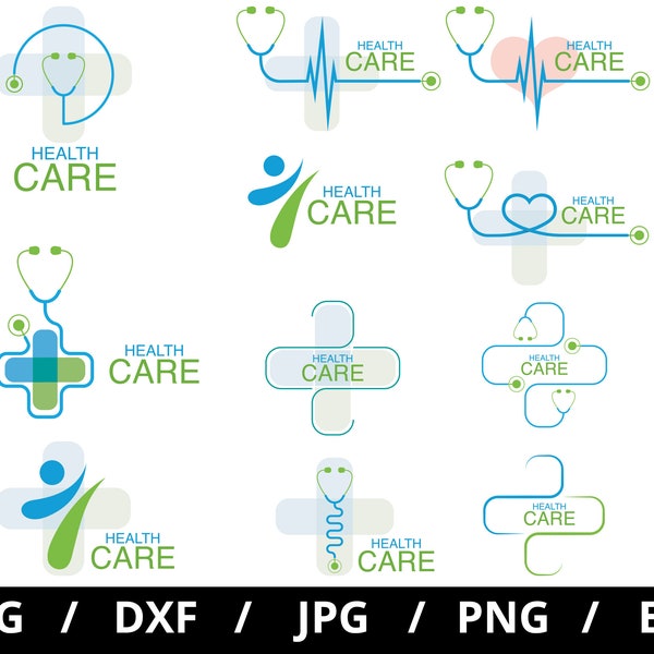 health care logo sets collection illustration svg, health care hospital clinic medical cross design emblems icon badge sets clipart svg