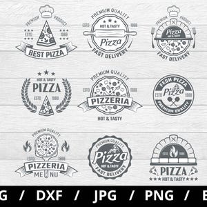Pizzeria Logo setzt Sammlung Illustration svg, Pizza heiß und lecker, Pizza-Menü, Pizza Fast Food Lieferung Embleme Icon Sets Clipart svg