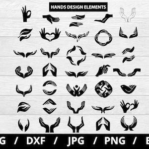 hands gestures design elements logo sets collection illustration svg, different direction hands silhouette emblems icon sets clipart svg