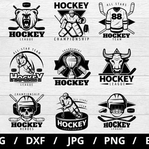hockey league logo sets collection illustration svg, hockey championship, team, club, hockey sports emblems icon badge sets clipart svg