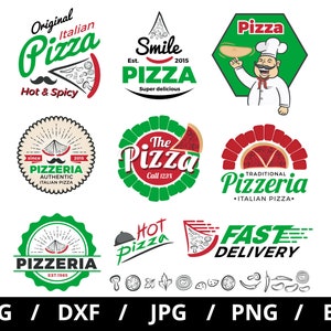 pizzeria logo sets collectie illustratie svg, Italiaanse pizza, traditionele pizzeria, pizza restaurant emblemen pictogrammensets clipart svg