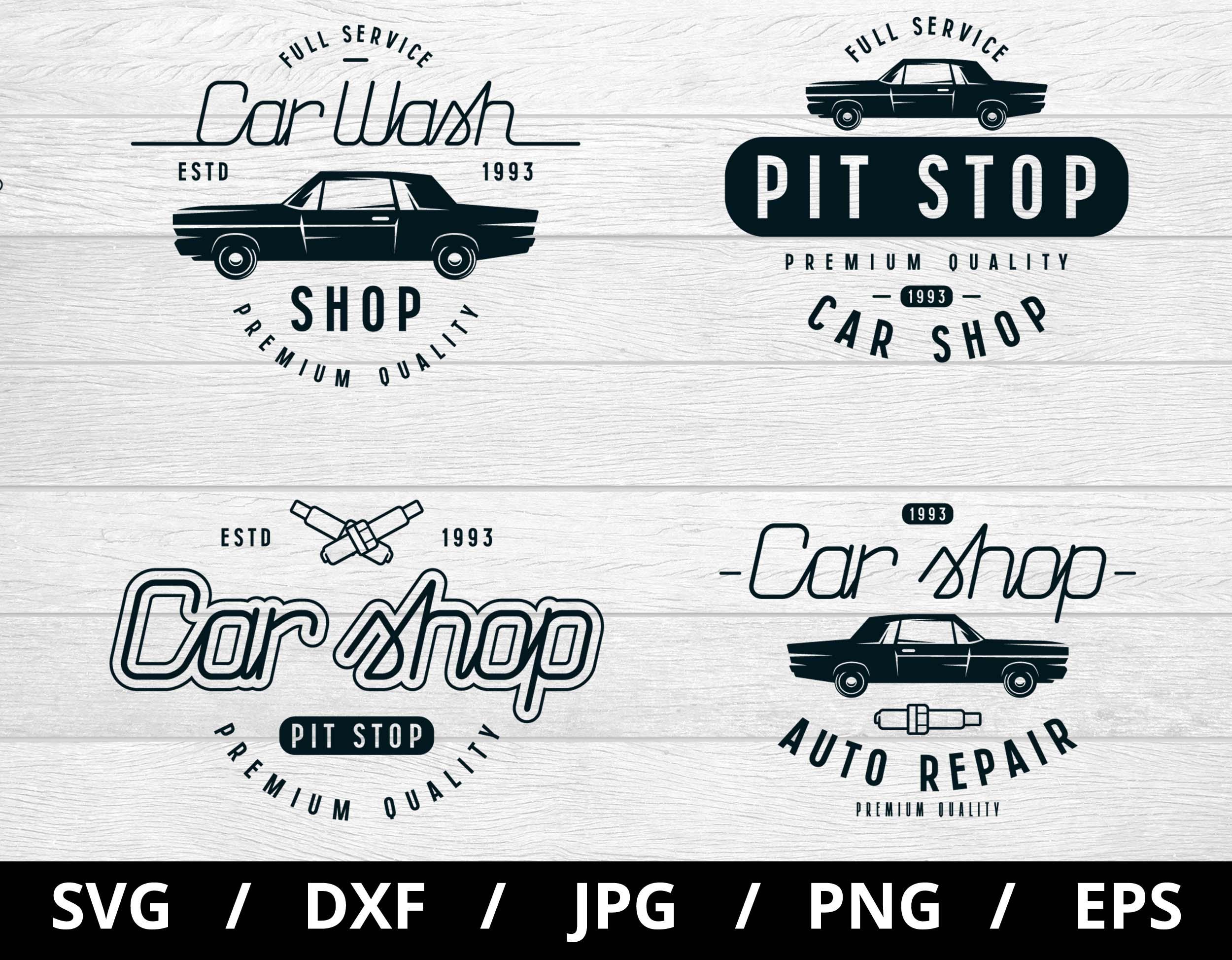 Car Wash Shop Logo Set, Auto Repair Emblems (svg, Png, Eps, Dxf, Jpg ...