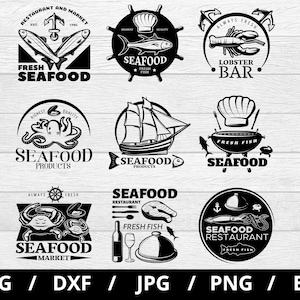 Fisch-Logo setzt Sammlung Illustration svg, Fischmarkt, Fischgeschäft, Fischprodukte Emblems Ikonen-Abzeichen-Sets Clipart svg