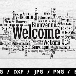 Composición tipográfica de bienvenida con letras SVG, diferentes idiomas de bienvenida SVG, palabras de bienvenida con letras y citas inspiradoras SVG
