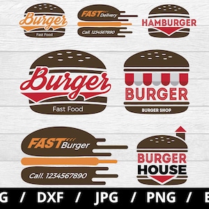 burger shop logo sets collection illustration svg, hamburger restaurant, burger house, burger fast food delivery icon sets clipart svg