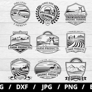 farm village logo sets collection illustration svg, organic farming farm products emblems icon badge sets clipart svg