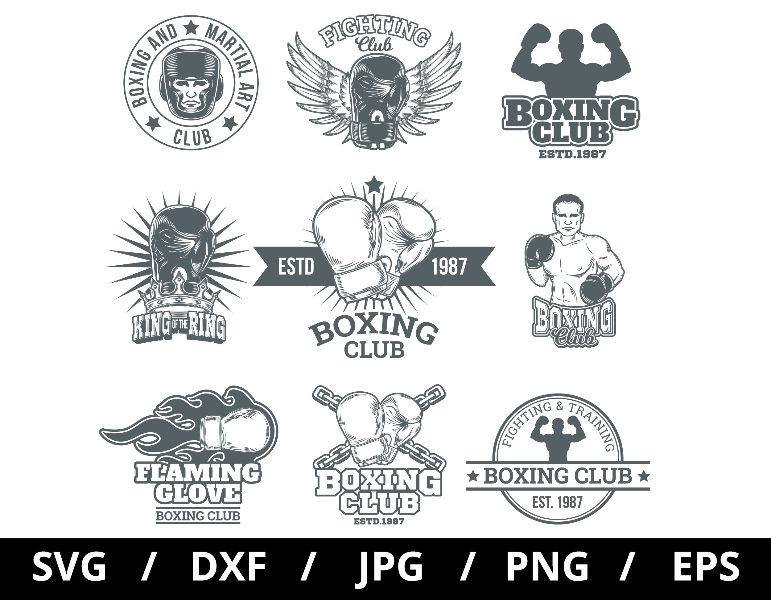 Boxing Club Logo Sets Collection Illustration Svg Fighting Etsy