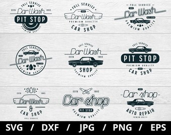 Car Wash Shop Logo Set, Auto Repair Emblems (svg, png, eps, dxf, jpg)