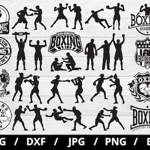 Conjuntos de logotipos de equipos de boxeo, ilustraciones SVG, academia de boxeo, gimnasio de boxeo, elementos de diseño de clubes de boxeo, emblemas, etiquetas, conjuntos de iconos, imágenes prediseñadas SVG
