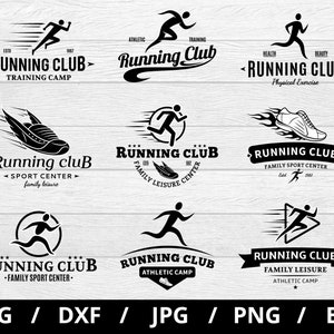 running club logo sets collection illustration svg, running club training camp sports center emblems icon badge sets clipart svg