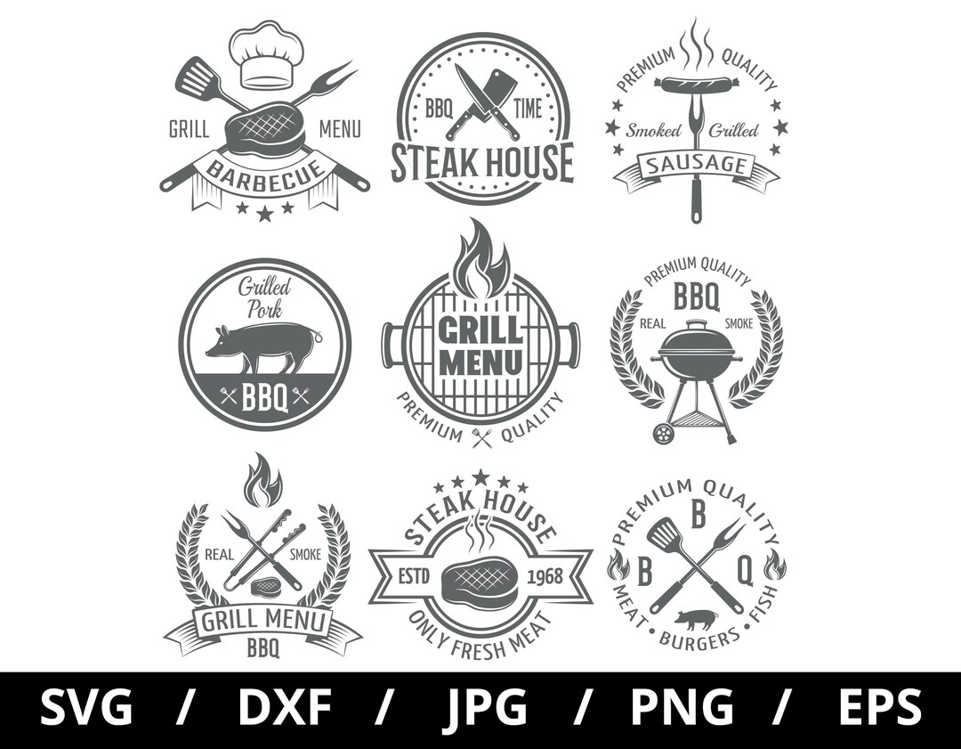 BBQ Grill Time Logo Sets Collection Illustration Svg, Barbecue Party