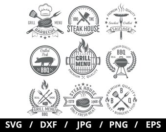 BBQ Grill Logo Set, Barbecue Party Emblems (svg, eps, png, jpg, dxf)
