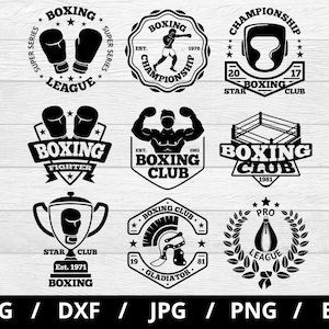 Colección de logotipos de clubes de boxeo, ilustraciones en formato SVG, club de campeonato de boxeo, emblemas de la liga de boxeadores, iconos, insignias, clipart en formato SVG.