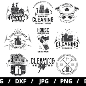 Ensembles de logos de services de nettoyage illustration svg, service de ménage, service de nettoyage de bureau, badge icône service de nettoyage ensembles clipart svg