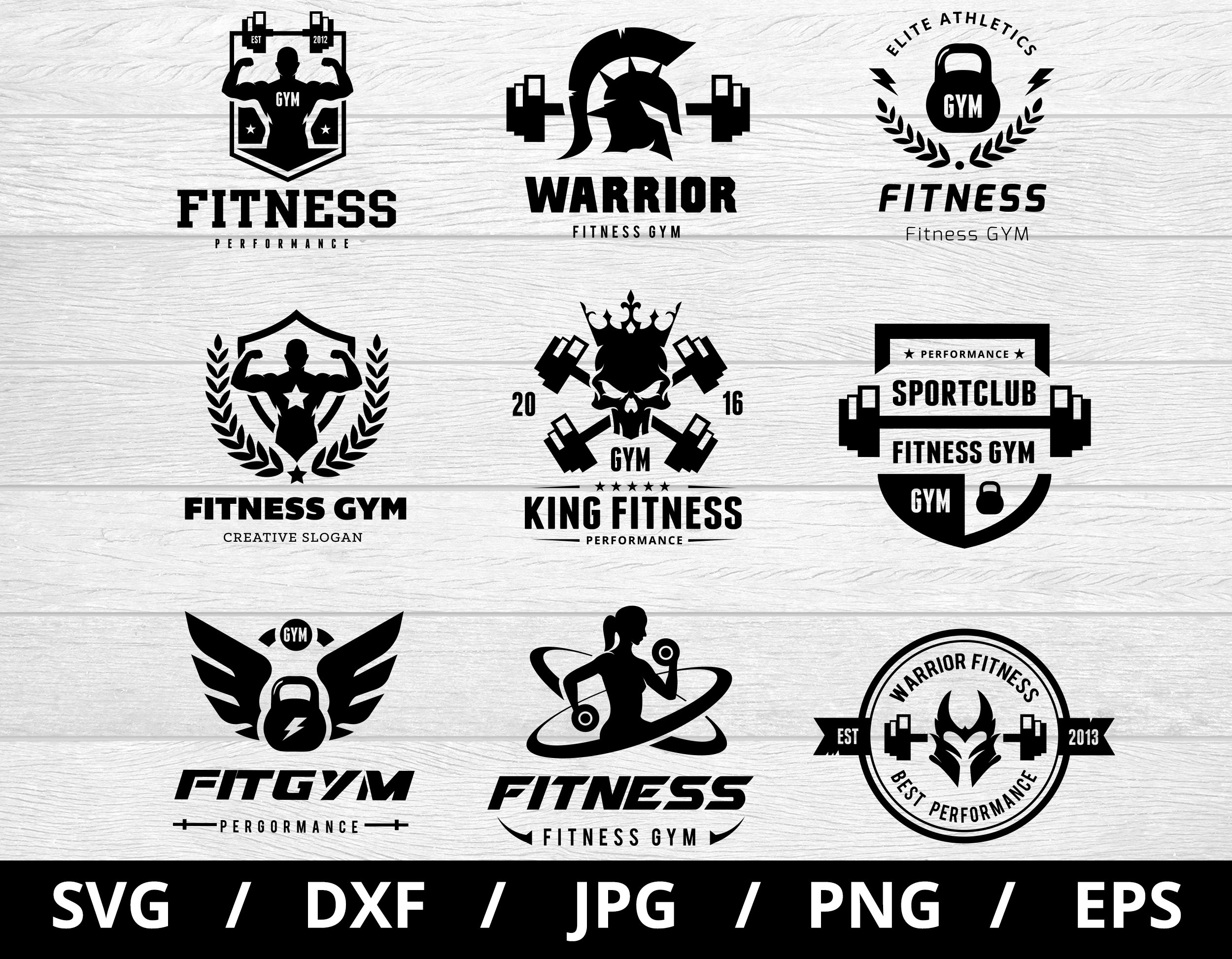 Fitness Gym Logo Sets Collection Illustration Svg, Sports Club Training