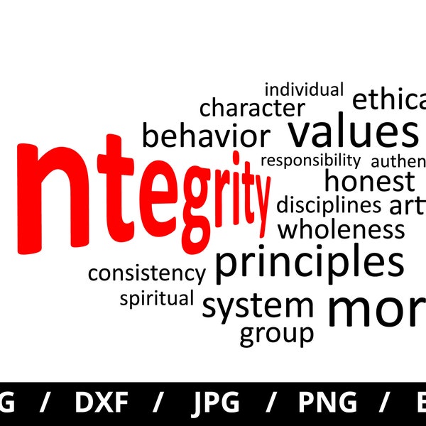 Integrity strategy rules typography composition lettering svg, values, disciplines, responsibility, moral, system, inspirational quotes svg