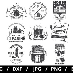 cleaning services logo sets illustration svg, house cleaning service, office cleaning service, cleaning service icon badge sets clipart svg