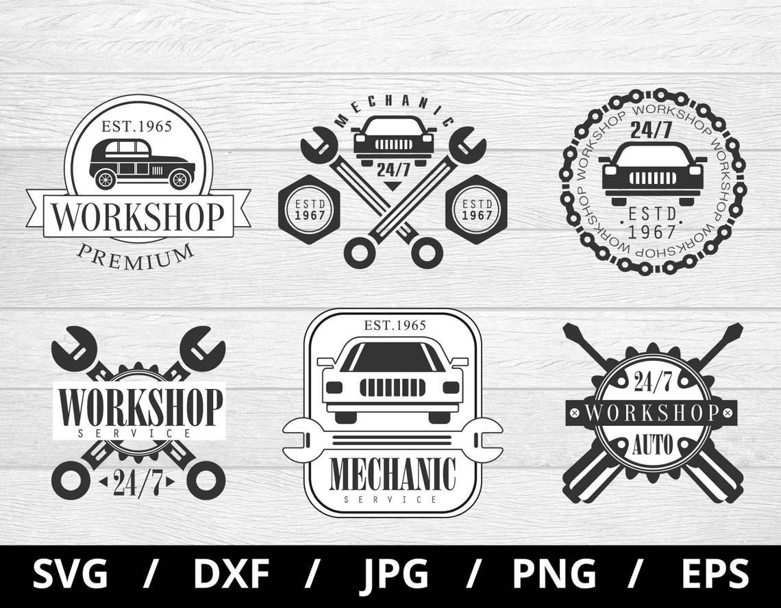 Mechanic Station Logo Set, Auto Repair Emblems (svg, Png, Jpg, Eps, Dxf ...
