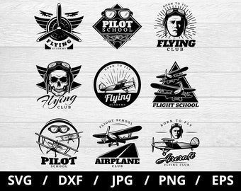 Flight School Logo Set: Airplane Club Graphics (SVG, PNG, EPS)