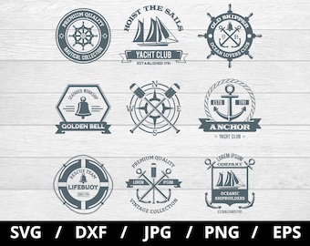 Nautical Logo SVG Bundle: Yacht Club Emblems, Ship Badges (Digital Download)