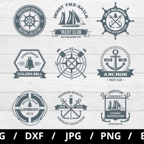 yacht club logo sets collection illustration svg, nautical school svg, oceanic shipbuilders, yacht club emblems icon badge sets clipart svg