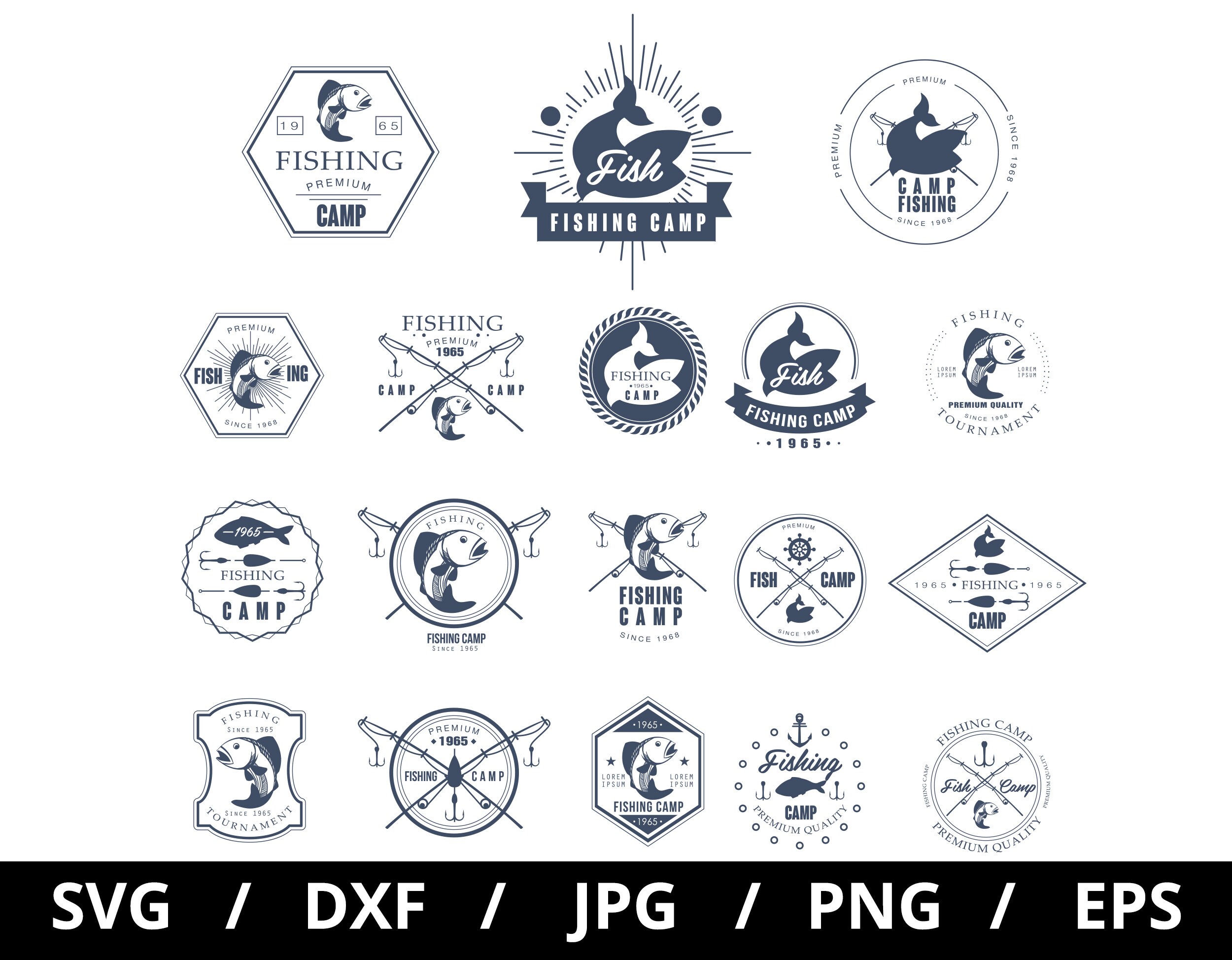 Fishing Camp Design Logo Sets Collection Illustration Svg, Fish Camp