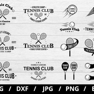 Tennis Club Logo setzt Illustration svg, Sportlager, Sportzentrum Familienfreizeit, Tennisclub Ausrüstung Embleme Symbol setzt Clipart svg