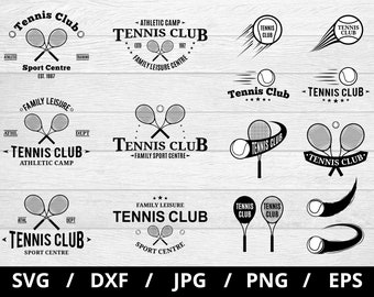 tennis club logo sets illustration svg, athletic camp, sports centre family leisure, tennis club equipment emblems icon sets clipart svg