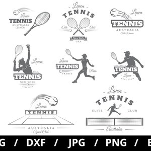 Conjuntos de logotipos de clubes de tênis, ilustrações de coleção svg, torneio de tênis, campeonato de tênis, conjuntos de ícones de emblemas esportivos de equipe de tênis clipart svg
