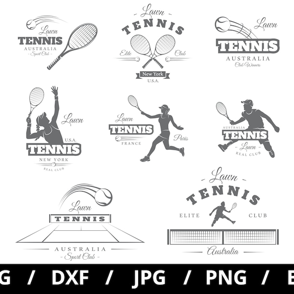 tennis club logo sets collection illustration svg, tennis tournament, tennis championship, tennis team sports emblems icon sets clipart svg