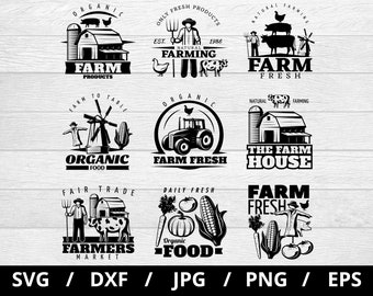 Farm Logo SVG Set: Organic Food Market Emblems (Digital Download)