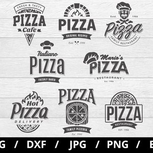 pizzeria logo sets collectie illustratie svg, pizzacafé, pizzabezorger, pizzarestaurant, pizza emblemen pictogrammensets clipart svg