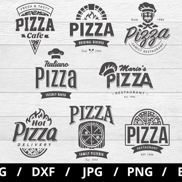 pizzeria logo sets collection illustration svg, pizza cafe, pizza delivery, pizza restaurant, pizza emblems icon sets clipart svg