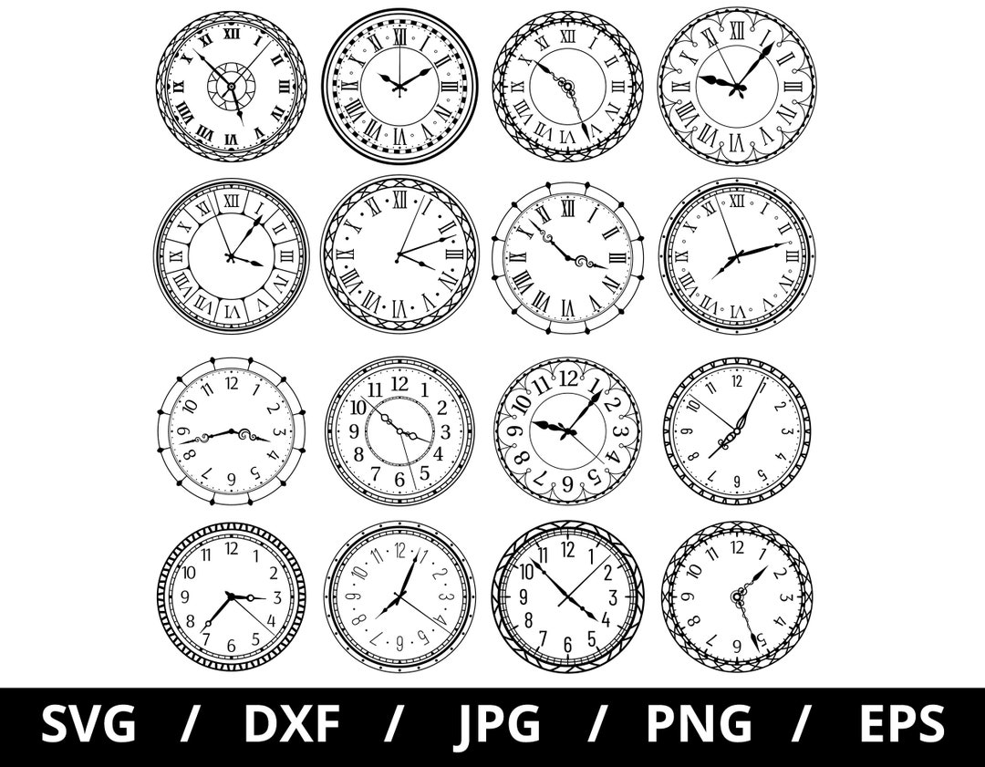 Vintage Clock Icon Sets Illustration Svg Retro Clocks Watch Etsy