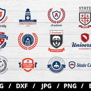 university logo sets collection illustration svg, university academics ssvg, college school learning emblems icon badge sets clipart svg