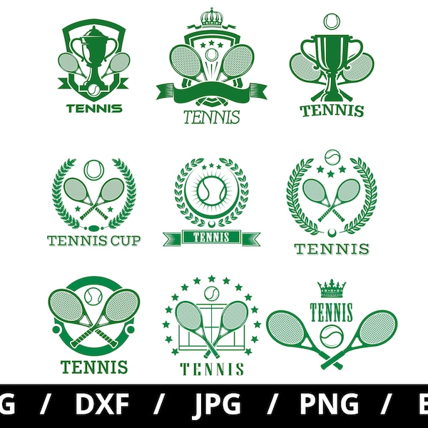 tennis club logo sets collection illustration svg, tennis tournament, tennis championship, tennis team sports emblems icon sets clipart svg