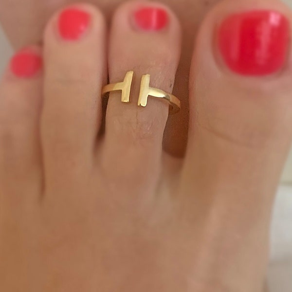 Gold Parallel Bar Ring, Double Bar Toe Ring, Two Bars Open Ring, Knuckle Ring, Double T Ring, Gold Thumb Ring, Modern Minimalist Jewelry,