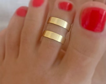 Gold Wide Double Band Ring, Gold Thick Parallel Band Ring, Open Toe Ring, Bohemian Stackable Midi Wrap Ring, Statement Ring, Knuckle Ring