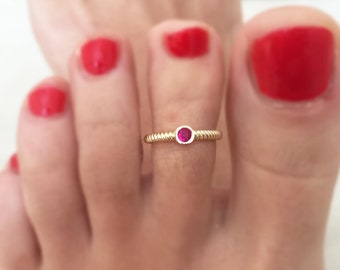 Anillo de dedo del pie de color granate, anillo de puntera ajustable rosa, anillo relleno de oro, anillo de cuentas rosas, anillo de nudillos, joyas para los pies, joyas de verano, anillo para los pies