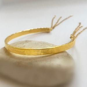 Gold Hammered Bangle, Open Cuff Bracelet, Brass Bracelet, Gold Plated Stacking Bangles, Notched Cuff Bracelet, Gift for Her