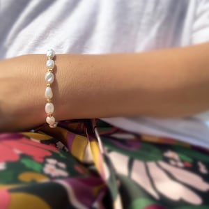 Bracelet de perles d&#39;eau douce naturelles, grosses perles blanches, bijoux de plage, bracelet de perles, bijoux de mariée, cadeau pour elle