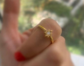 Anillo de nudillo estrella minimalista, anillo de estrella del norte delicado, anillo ajustable, anillo de dedo del pie brillante, anillo de apilamiento de oro, anillo de nudillo, eres un anillo de estrella